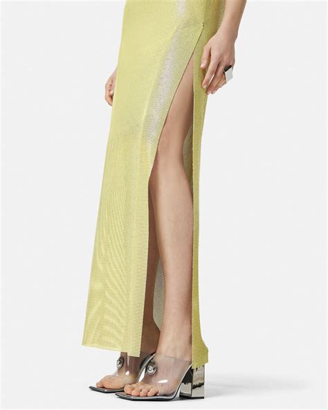 Draped Metal Mesh Gown Yellow 